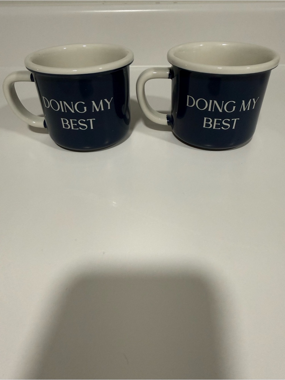 Home Essentials Navy and Cream "DOING MY BEST" Ceramic Mug Set - 2